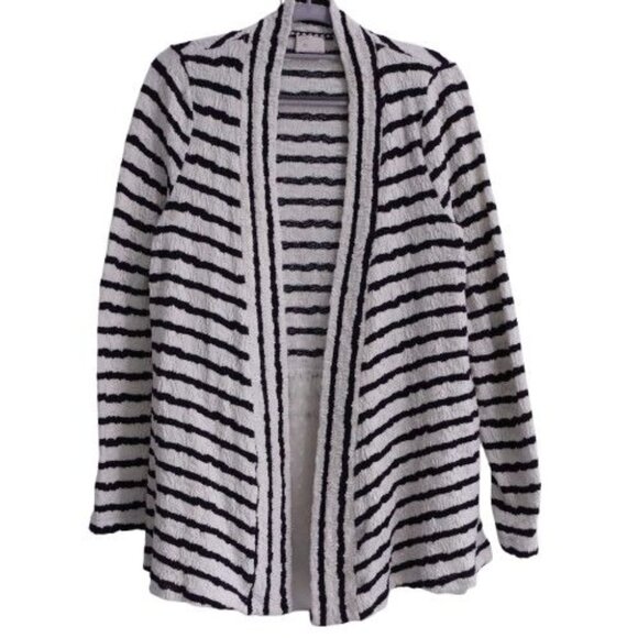 Anthropologie Postage Stamp Open Cardigan Sweater Lace Hem White Black Size S - Picture 1 of 10